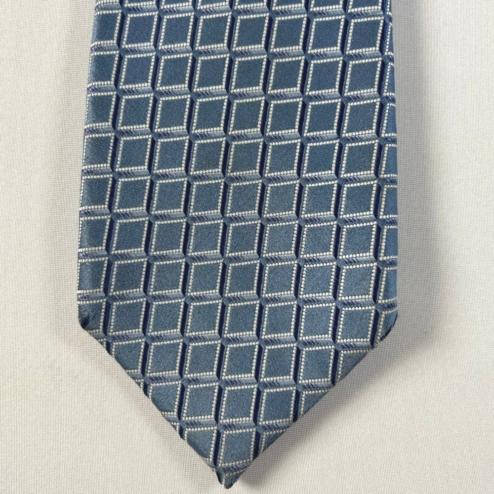 Ermenegildo Zegna Tie Mens Blue Geometric 100% Silk Made In Italy 59x3.5"